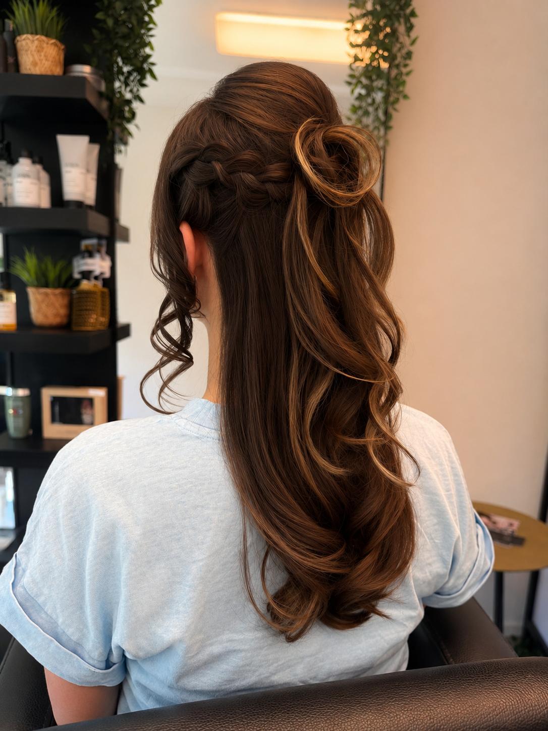 Halboffene Flechtfrisur mit Locken