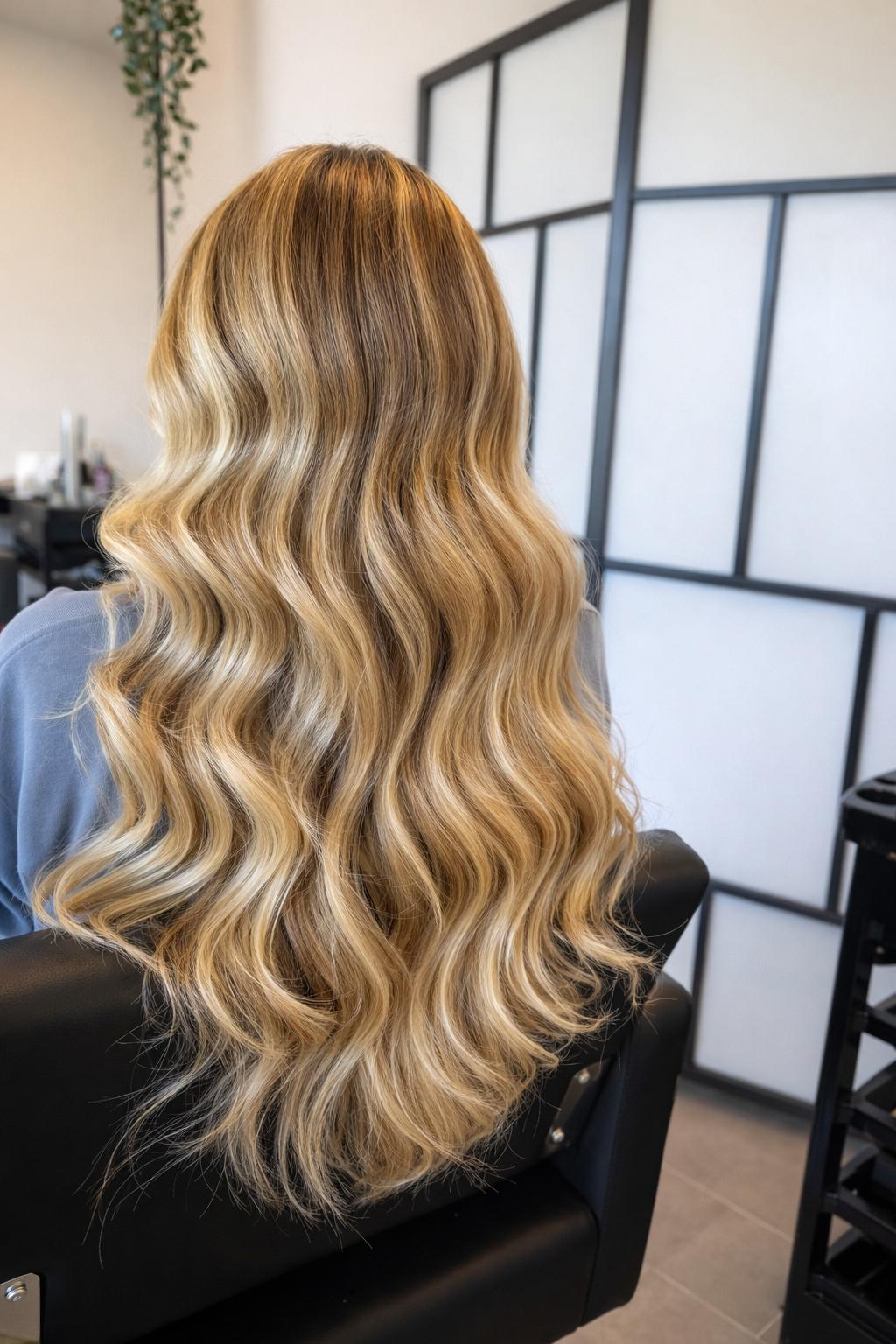 Blonde Balayage mit Beach Waves